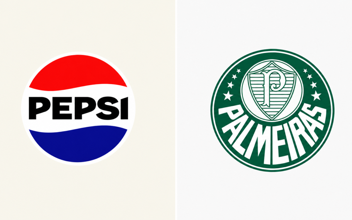 Logos da Pepsi e do Palmeiras lado a lado em imagem sobre parceria comercial.