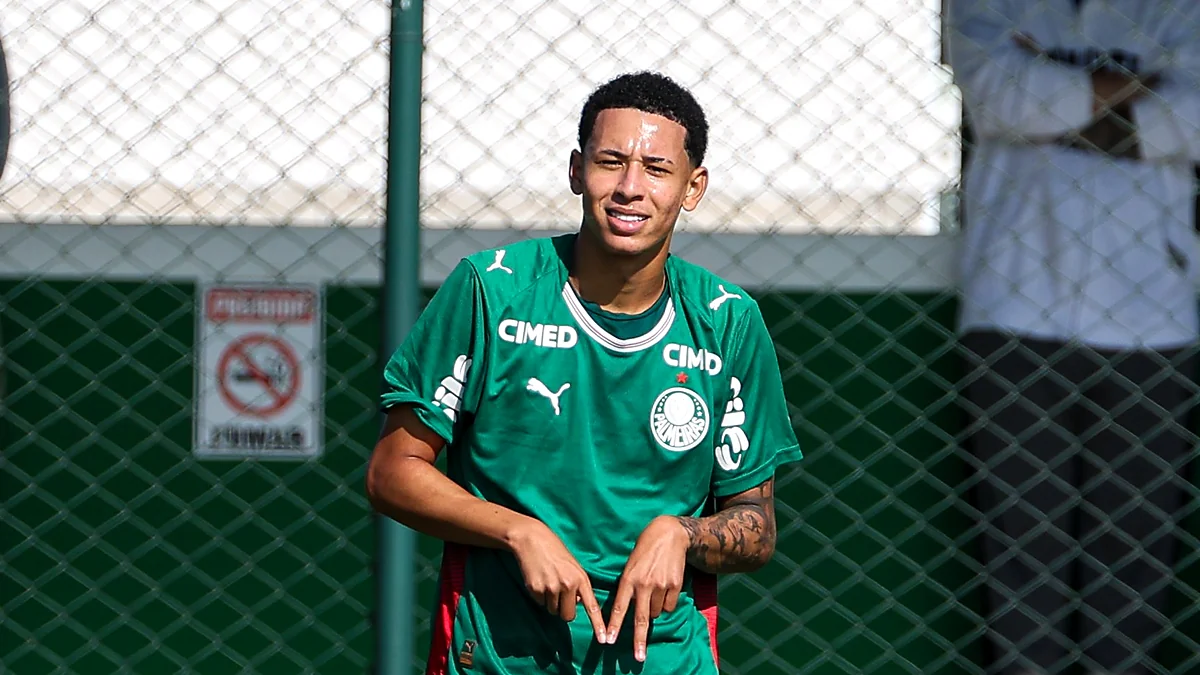 Juan Gabriel, do Palmeiras Sub-20, comemora gol pelo Paulista
